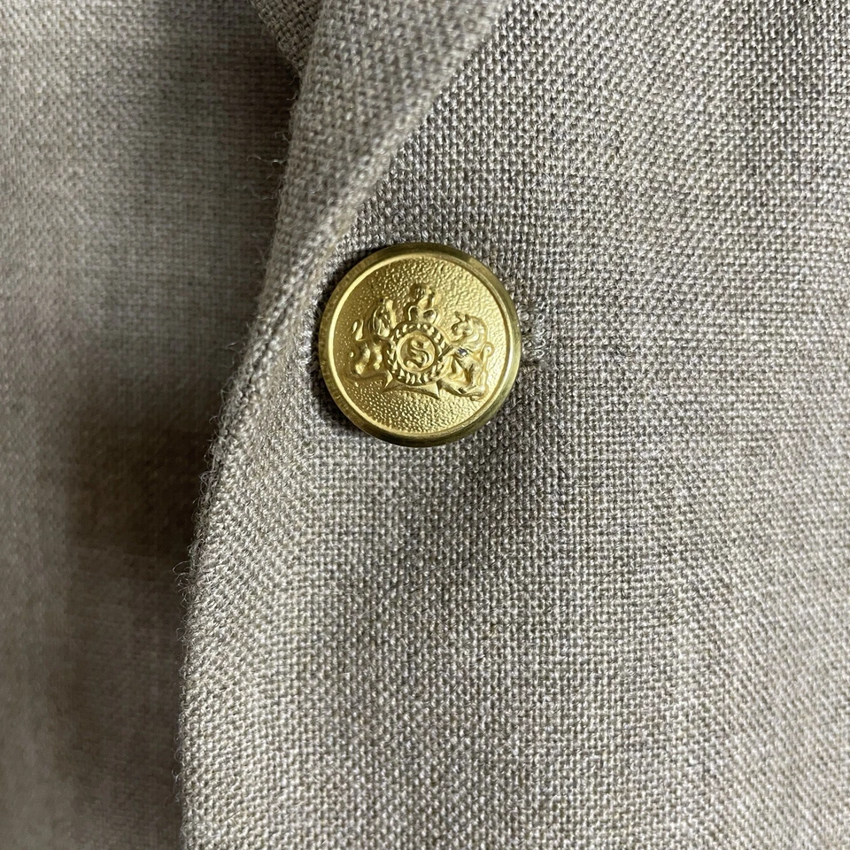 Chaqueta Blazer Stafford Para Hombre 44S Beige Texturizado Poliéster Latón Metal Botones Foto 4 de 4