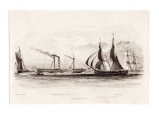 1828 E W Cooke ‘Gravesend Steam Packet’ Original Antique Print Engraving Etching