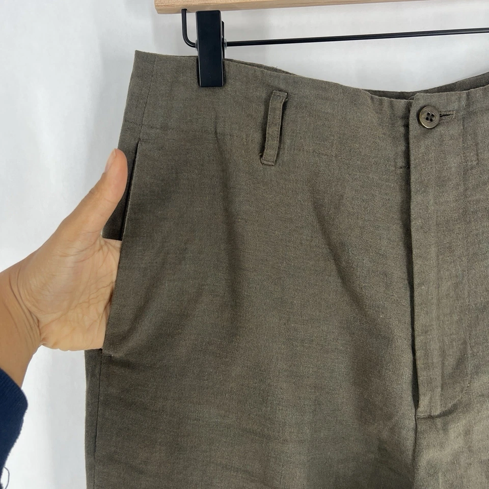 Pantalones ISDA&CO Para Hombre Talla 32 Lino Algodón Oliva Pierna Recta Puños Ligeros Foto 4 de 4