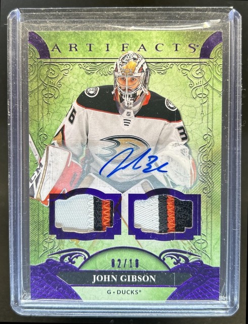 2020-21 Upper Deck Artifacts John Gibson Auto Material Patch Purple #/10 Ducks