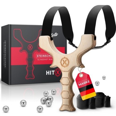 HITX Beta Bundle Set Zwille Steinschleuder Sportschleuder Gummi 100 Stahlkugeln
