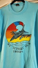Screen Stars Best We Support Our Troops Vintage Graphic Tee Fighter Jet XL USA