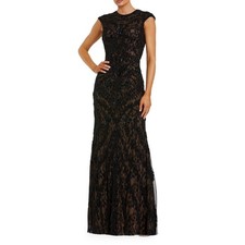 Tadashi Shoji Black Sequin Floral Lace Cap Sleeve Maxi Gown Dress ALT1191LZ 4