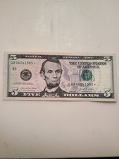 $5 star note with fancy serial nuber QB 06041985 *