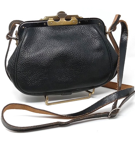 EUC Antique 1920's Train Conductor Ticket/Money Black Leather Crossbody Bag