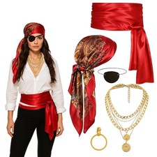 Piratenkostüm Damen, 5-teiliges Piraten Zubehör Set für Damen, Piraten Kopftuch,