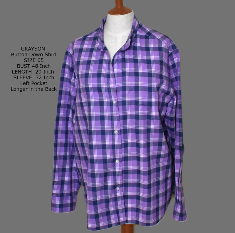 GRAYSON Button Down Shirt Size 5 Bust 48 In Purple Plaid Long Sleeve Bin 2