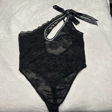 Victoria's Secret Lingerie One Shoulder Lace Rhinestone Teddy Bodysuit Black NWT