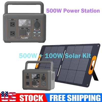 ALLWEI Portable Power Station Solar Generator 500W 512Wh with 100W Solar Panel