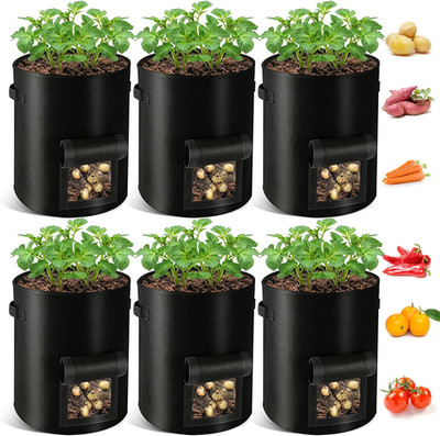 Potato Grow Bags, 10 Gallon 6 Pack Potato Bags for Growing Potatoes with Flap Ha