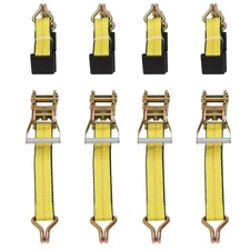 4X Axle Strap Car Hauler Wheel Tie Down Yellow Hook Strap Ratchet