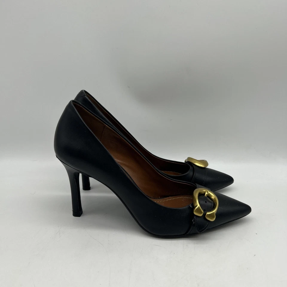 Zapatos de salón Coach Waverly para mujer 7 negros firma madera de haya hebilla tacón clásico chic Foto 2 de 4