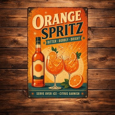 Aperol Spritz Cocktail Recipe Retro Beverage Bar Metal Sign Plaque