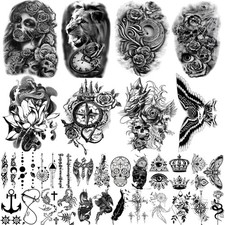 Temporary Tattoos Stickers 32 Sheets Fake Body Arm Chest Shoulder Tattoos
