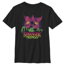 Boy's Stranger Things Demogorgon Neon Pixel Logo T-Shirt