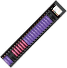 24 Bay AA AAA Battery Charger, USB Fast Charging, LCD Display 24-slot