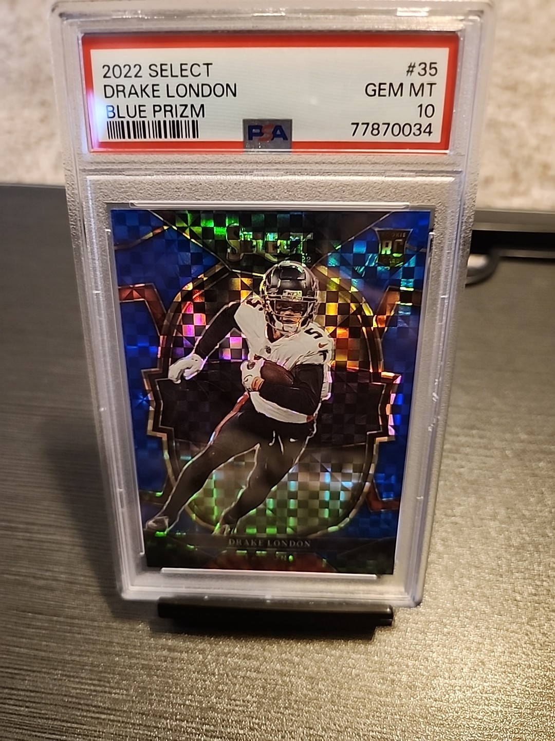 2022 Select Drake London Blue Prizm Concourse Rookie /199 PSA 10