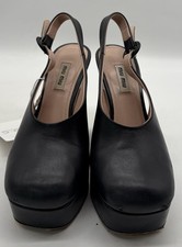 Miu Miu Black Leather Platform Closed-Toe Slingback Pumps sz 37