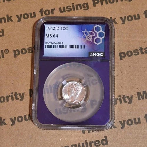1942 D Mercury Dime 10C Denver NGC MS 64 Uncirculated Certified #8669446-025