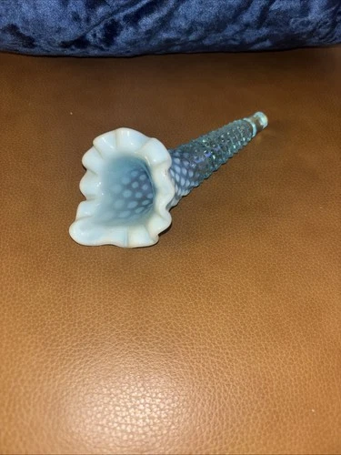Fenton Horn For Epergne - Opalescent Blue Aqua Hobnail 6"