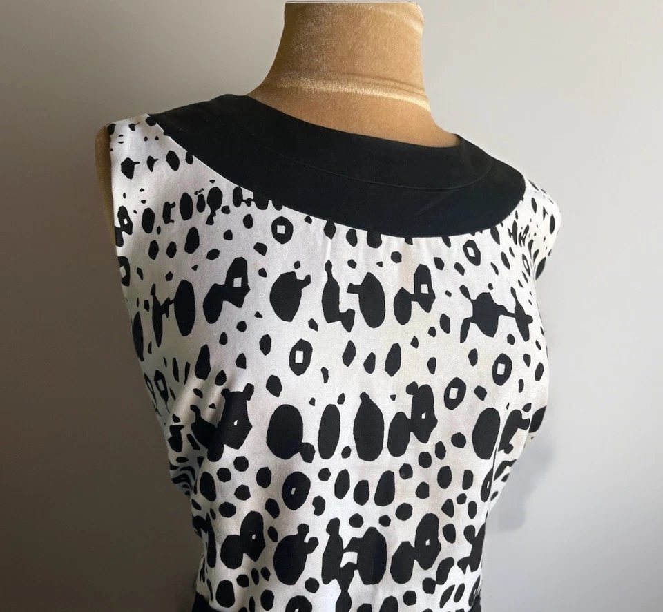 Vestido Madison Leigh Mod Estampado Retro Inspirado Negro Blanco Cinturón Talla 16 Oficina Foto 4 de 4