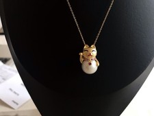 Freshwater pearl Fortune Cat  necklace 11.8mm Sliver Inlay On Sale (P0128)