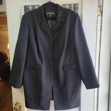 Oleg Cassini Studio Black Blazer Button Front Beaded Collar & Pockets Size 20W