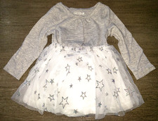 BABY GIRL WHITE GRAY DRESS size 12 month SILVER SPARKLE STARS CAT JACK CUTE 2 PC