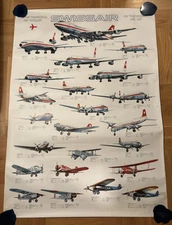 HUGE VINTAGE ADVERTISING POSTER HISTORY OF SWISSAIR FLEET SINCE 1931 AIRLINES
