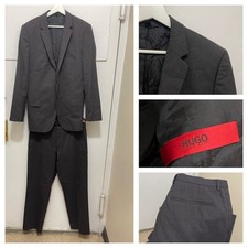 HUGO BOSS Virgin Wool Stretch Suit Solid Charcoal Grey 2-btn 42R Amaro 2btn Dual