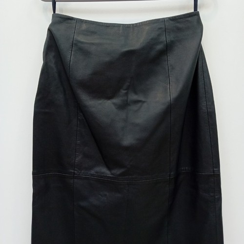 Levete Room Leather Skirt UK10 Black Knee Length Wrap Button New with Tags FLT17 - Picture 7 of 9