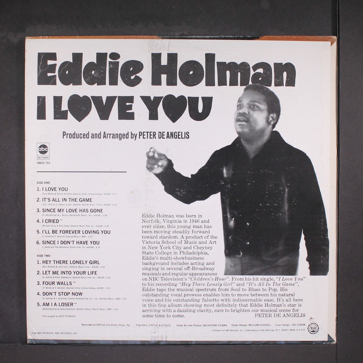 USオリジナル盤 Eddie Holman I Love You ABC 701 EDDIE HOLMAN: i love you ABC 12