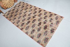 Vintage Accent Rug 3,2x6,2 ft, Pink Green Oriental Rug Wool