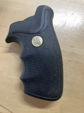 Colt V-Frame Black Rubber Grips OLD Anaconda & King Cobra  GOLD Medallions (#63)