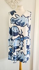 Ladies Womens Next Blue White Floral Linen Blend Shift Dress Sleeveless Size 20