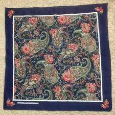 Vintage RN 14193 Bandana Navy Blue Paisley Floral Roses 22  Multicolor USA