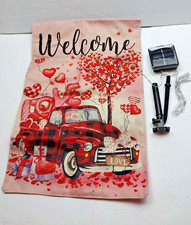 Double Sided, Red truck Valentines House Flags, Pink Valentines Day Garden solar