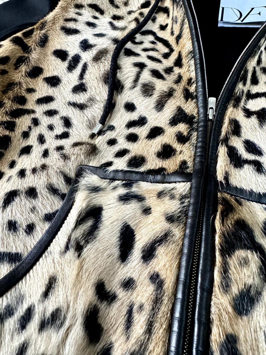 Diane von Furstenberg Elodie Leopard-Print Lamb Fur Jacket (Size 2