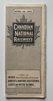 Vintage 1951 Canada Railroad Timetable Canadian National Railways Ontario & West