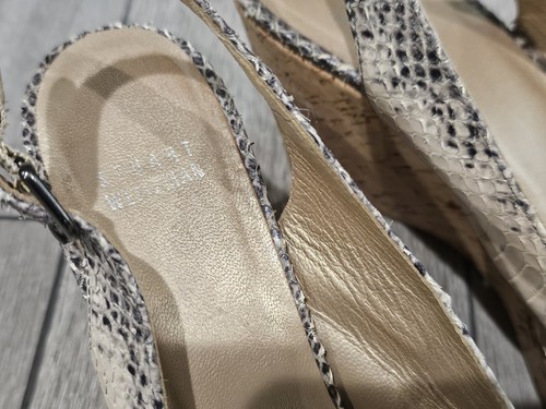 STUART WEITZMAN Jean Neutral Snake Peep Toe Platform Cork Wedge Sandals 9M - Picture 7 of 9