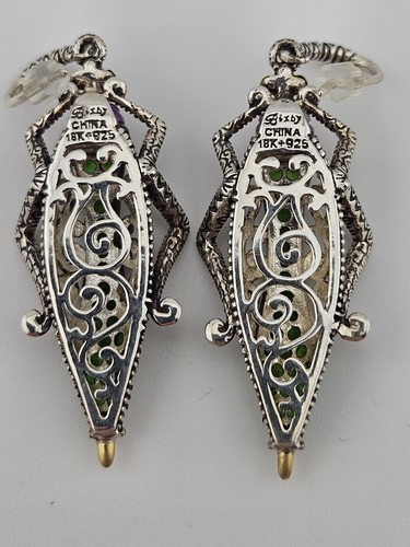 Boucles d'oreilles sauterelles Barbara Bixby or 18 carats argent sterling 925 chrome diopside - Photo 2/3