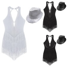 Womens Dance Dress Rhinestone Leotard Performance Bodysuit Backless Jumpsuit