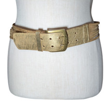 Old Navy Womens Size M Wide Leather Belt Crackled Gold Finish 34-36" Waist