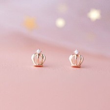 0.15 Ct Round Real Moissanite Women's Crown Stud Earrings 14k Yellow Gold Plated