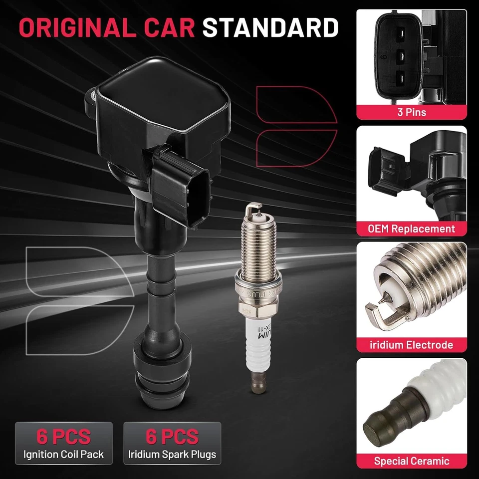 Paquete de 6 bobinas de encendido y bujías de iridio para Nissan Frontier 2005-2019 4,0 L  Foto 2 de 4
