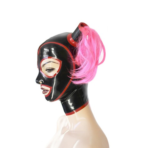 Ladies Black Latex Mask Wig Hole No Wig Mask Paryt Rubber Catsuits Bodysuit Hood - Picture 3 of 6