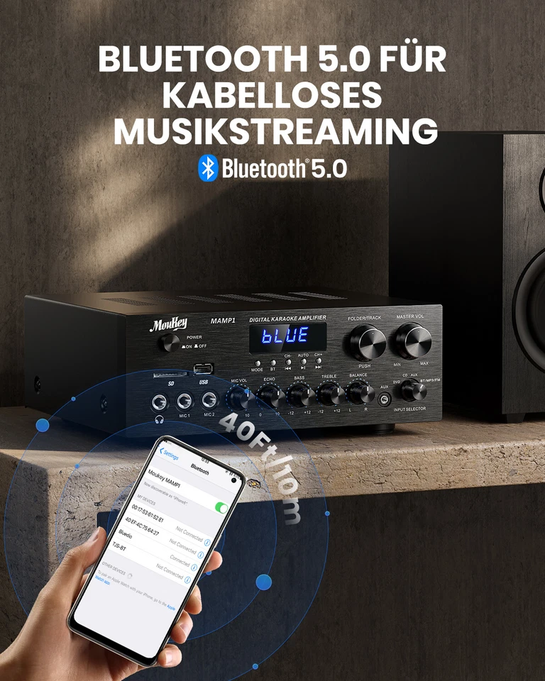 Moukey MAMP1 Audio Stereo Verstärker Empfänger Leistungsverstärker Bluetooth - Bild 2 von 4