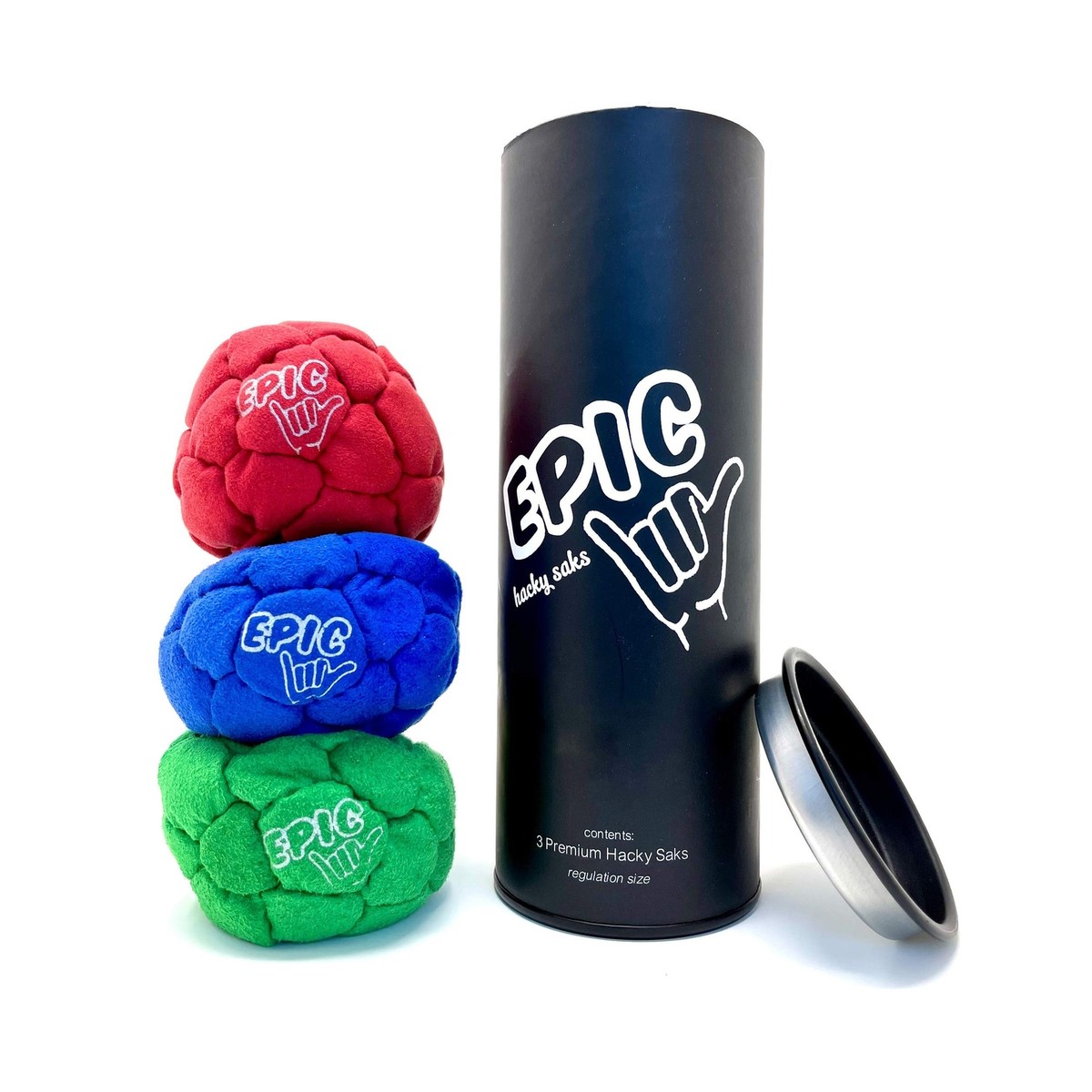 Epic Hacky Sack Balls, 3 Footbag Gift Set with Storage Tube Red