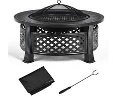 Goplus 32-in W Black Steel Wood-Burning Fire Pit