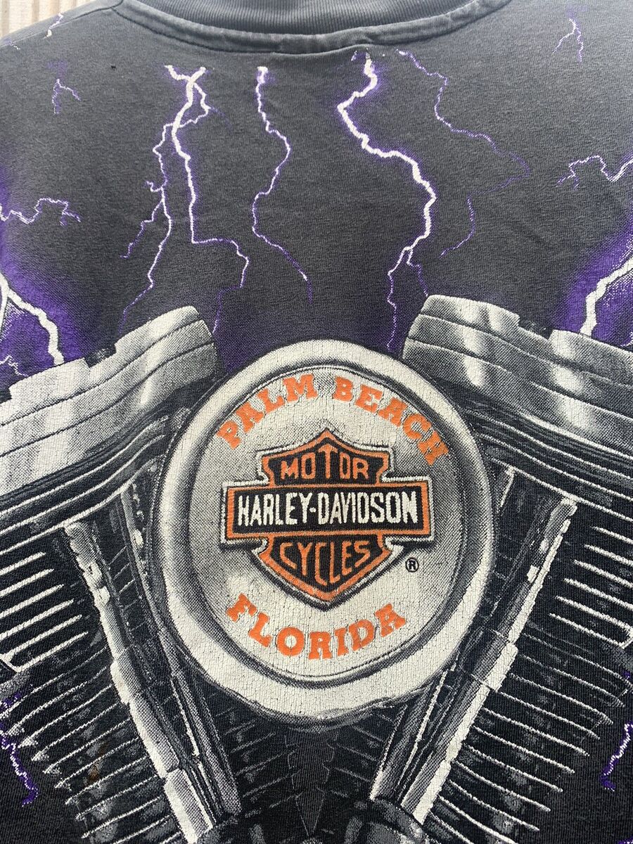 Vtg 90's Harley Davidson All Over Print T Shirt AOP Thunder Vtg 90's Harley Davidson All Over Print T Shirt AOP Thunder